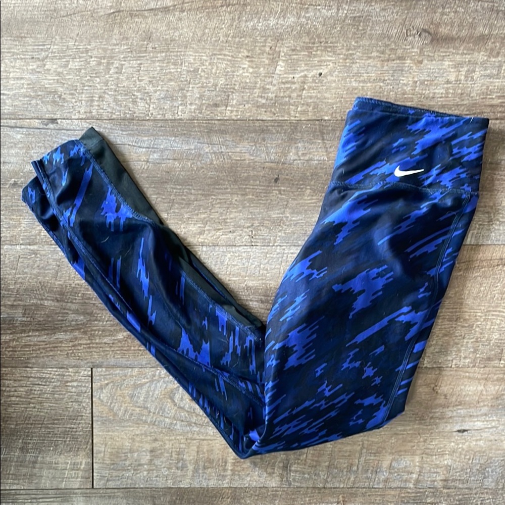 Nike Blue and Black Patterned dri fit Leggings